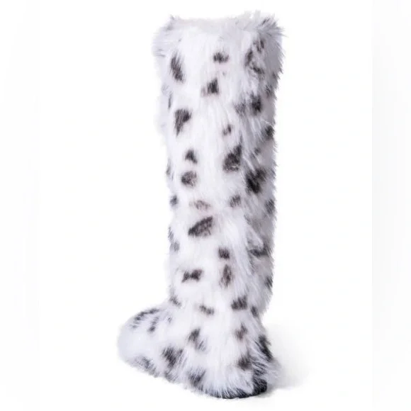 Azalea Wang Snow Leopard Faux Fur Over The Knee Boots - Picture 2 of 4